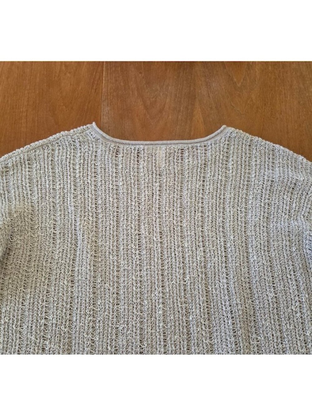 Eileen Fisher Organic Melange Linen Grain Pullover Open Knit Tan L - Picture 7 of 12